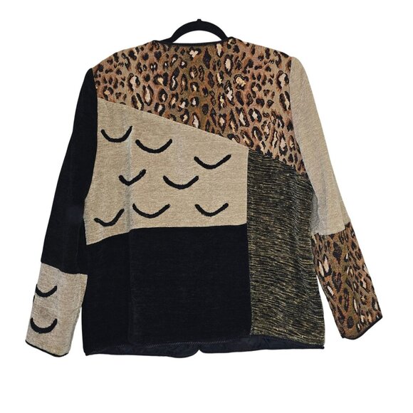 Indigo Moon Womens Large Animal Print Patchwork Jacket Chenille - Picture 2 of 12